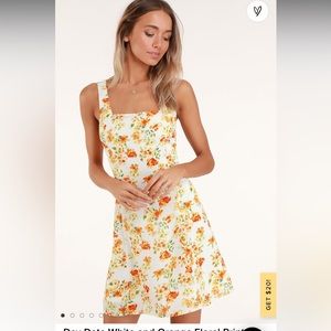Day Date White and Orange Floral Print Tie-Back Dress